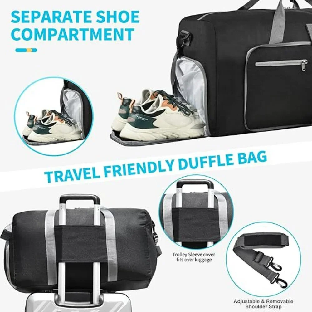 New Duffle Bag Foldable Travel w Shoes Compartment w Adjustable Strap Waterproof